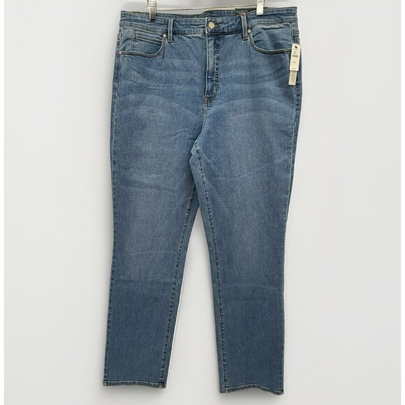 Talbots Straight Leg Jeans Size 18‎ Womans Long High-Rise Med Blue Denim Stretch - Picture 1 of 8